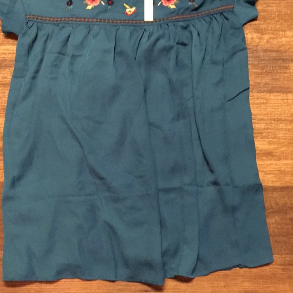Esley Teal floral embroidered boho shift dress s - Picture 5 of 8